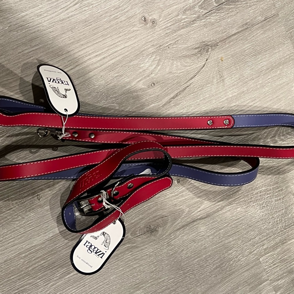 Red Ragazzi leather leash and collar set.